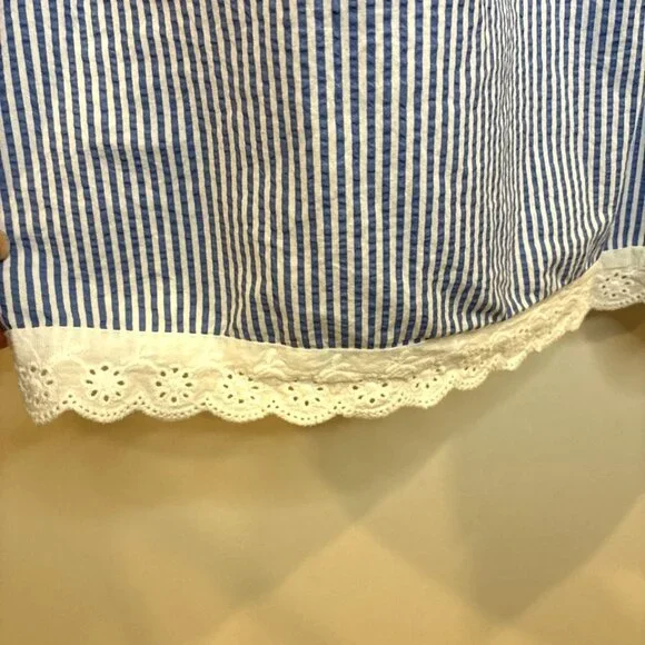 Forever 21 Mini Dress Sz M Coquette Y2K Milkmaid Lace Cottagecore Seersucker - Picture 7 of 10